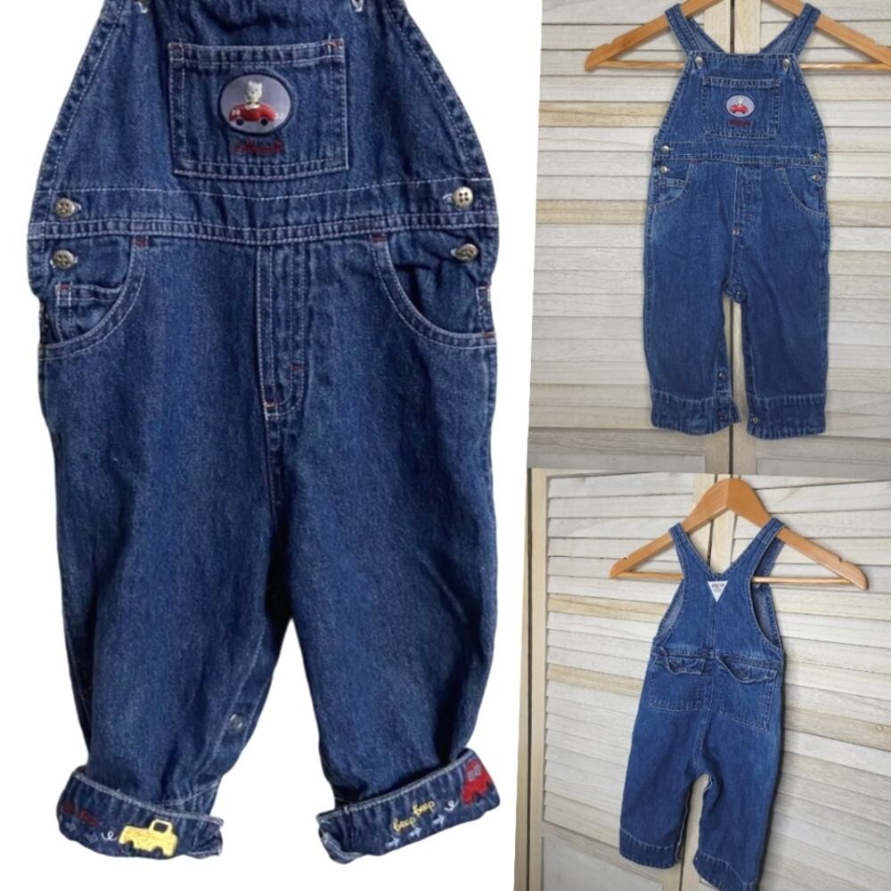 💛3/$15 Oshkosh Car Boys Overall Jeans Blue 12 Month 12M Girls Beep Beep Baby